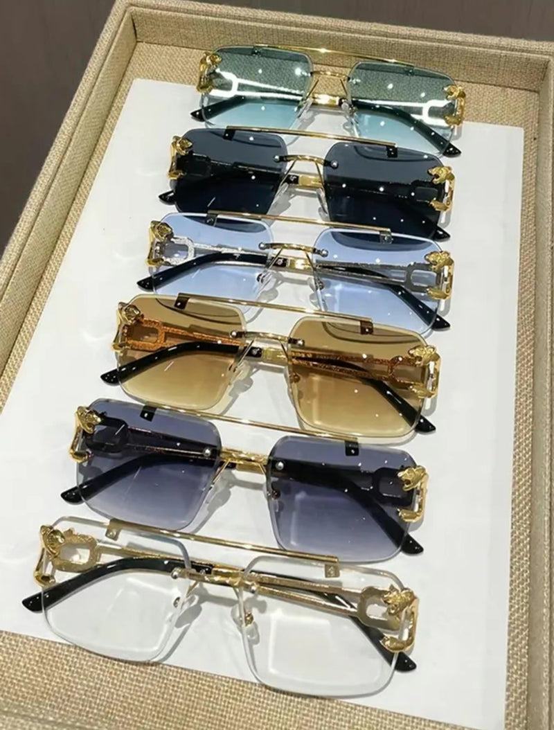 Herren Luxus Randlose Sonnenbrillen Set – Trendige Tönung & Metallrahmen