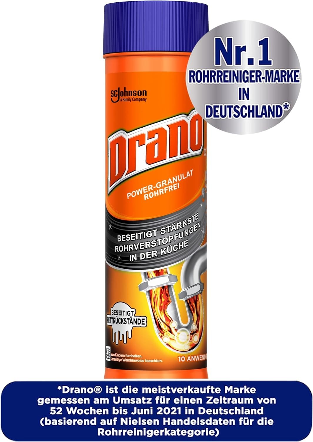 Drano Extra Stark, Power-Granulat Rohrfrei Abflussreiniger, 500g