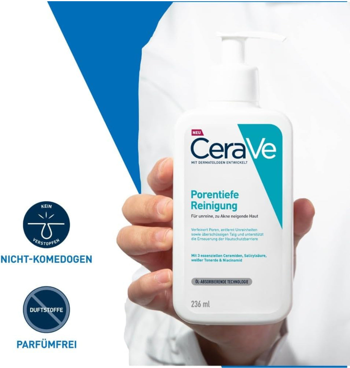 CeraVe Tiefenreinigendes Gel 236 ml – Porentiefe Reinigung & Pflege für Gesicht