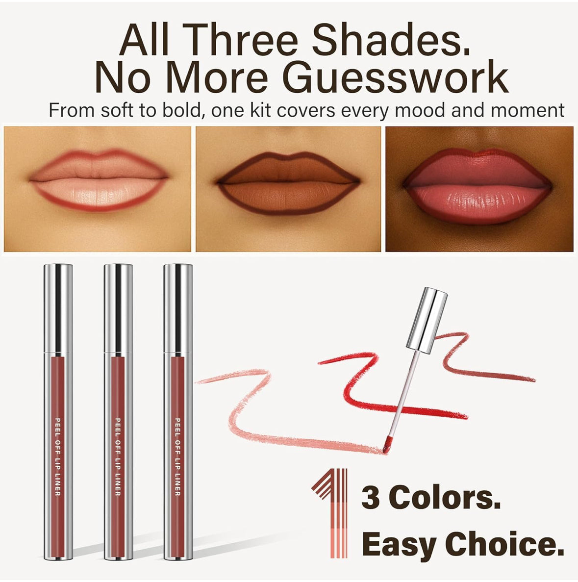Lip Stain Peel Off Set – 3 Farben Langhaltender Lippenfarbstift, Wischfest, Kussresistent, Vegan – Lippen-Make-up Geschenk