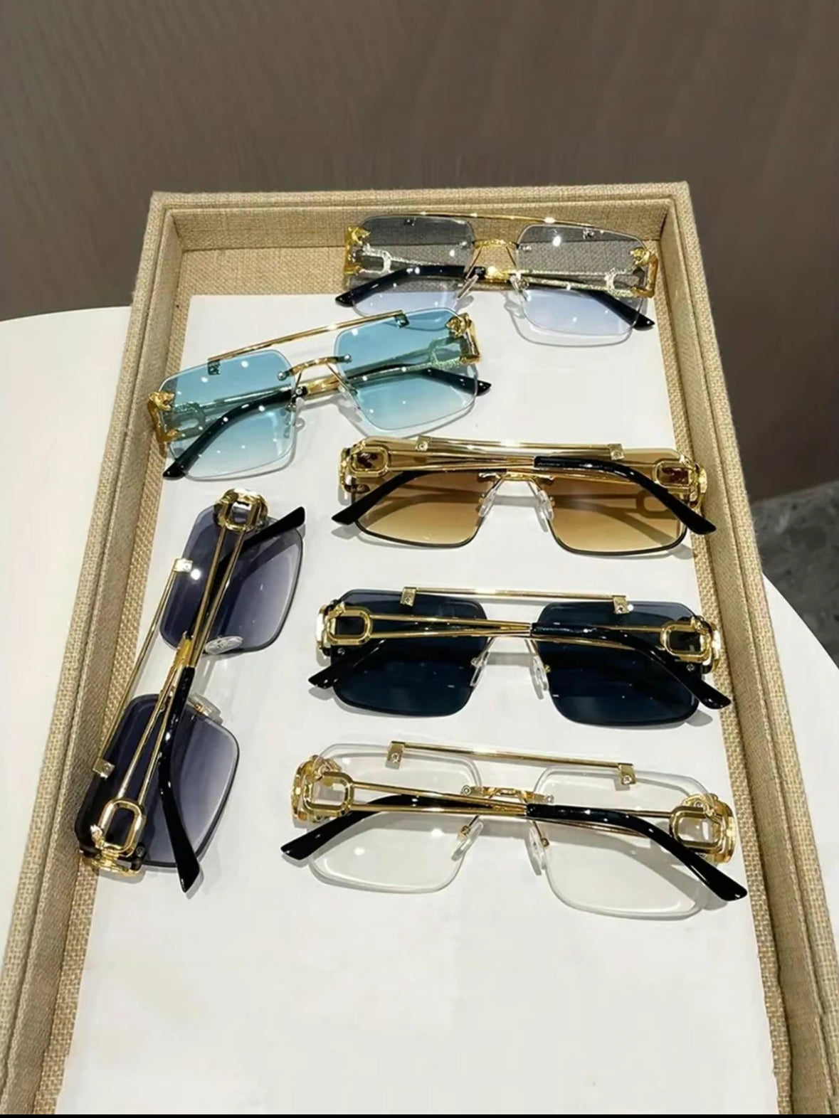 Herren Luxus Randlose Sonnenbrillen Set – Trendige Tönung & Metallrahmen