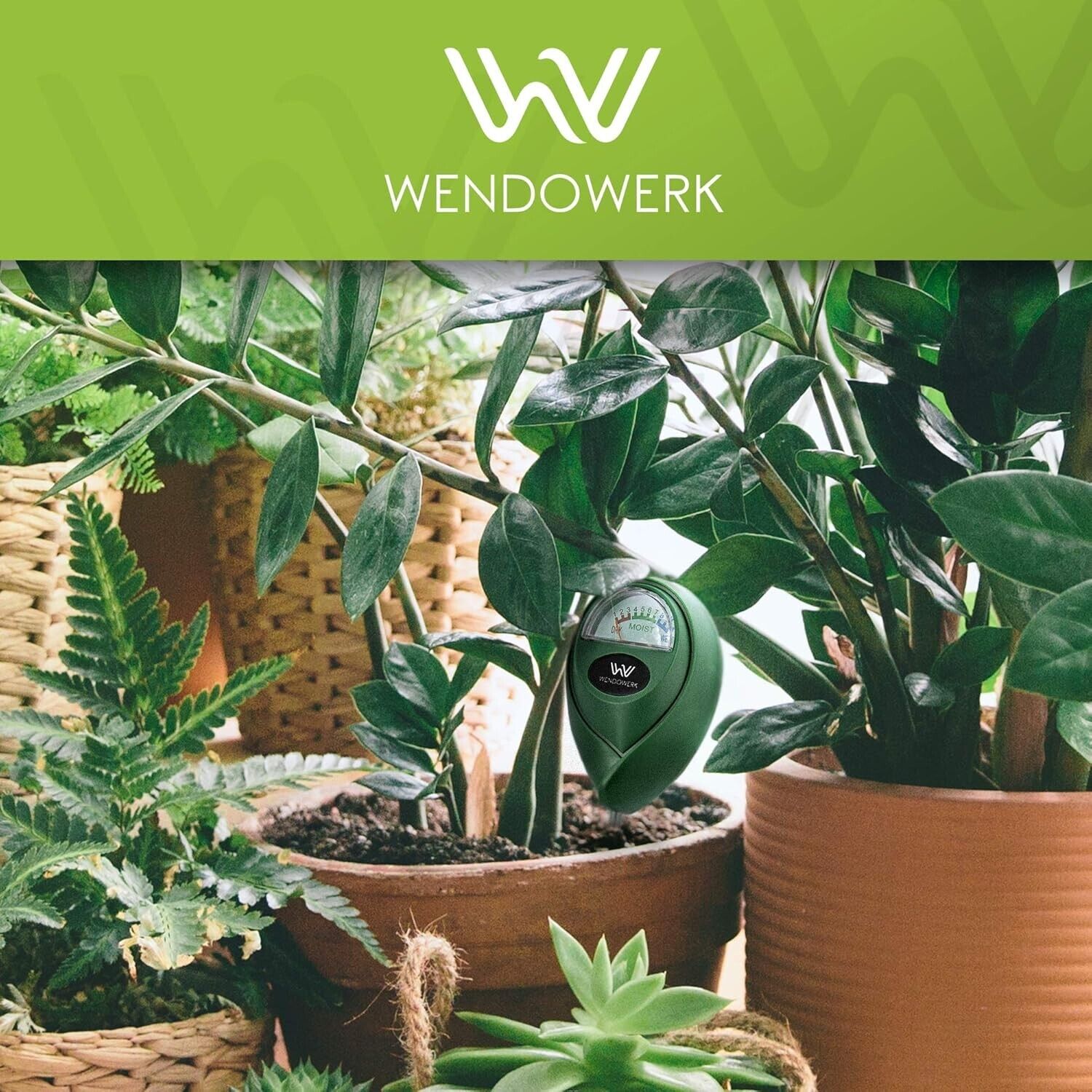 Wendowerk® Boden Feuchtigkeitsmesser für Pflanzen - [GrünSchwarz] - Ohne Batteri