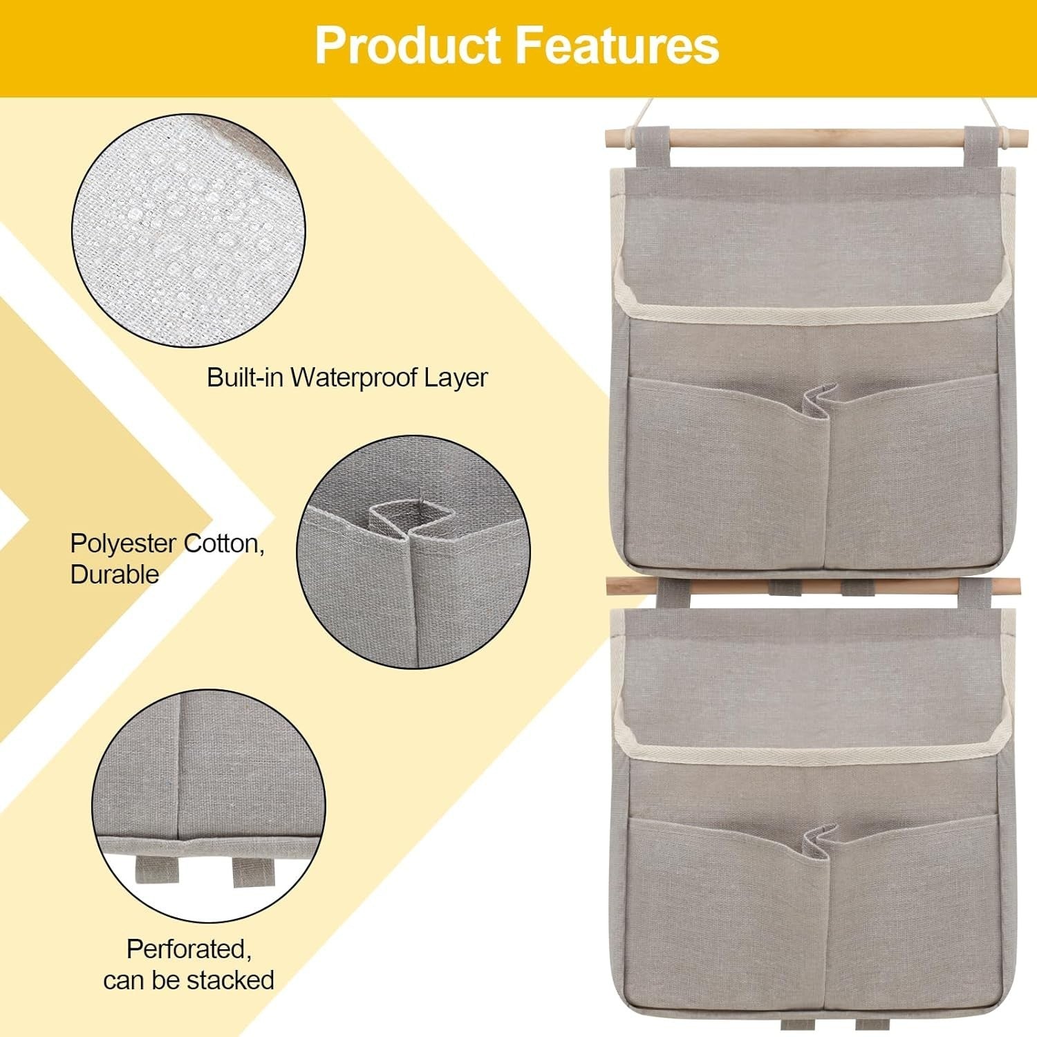 2 Stück Wand Organizer Hängend Farbe Grau Wandoberhängetaschen Mit Haken Und Neu
