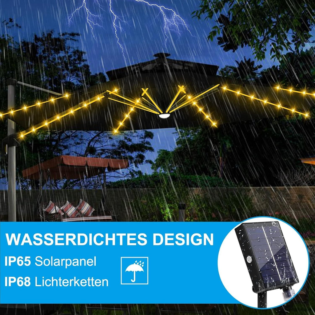 Sonnenschirm Beleuchtung Solar,Regenschirm Lichterkette mit 104 LEDs Lichter