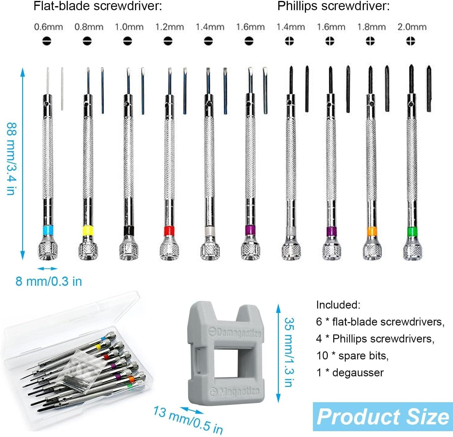 10 Stück Uhrmacher Schraubendreher Set Mit Entmagnetisierer,0.6Mm-2.0Mm Präzisio - PRIMASHOP