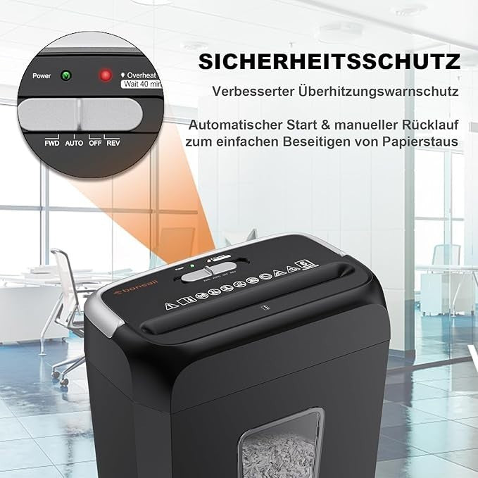 Schreddert 6 Blätter auf Einmal, Vernichtet Kreditkarten und Büroklammern, Papie