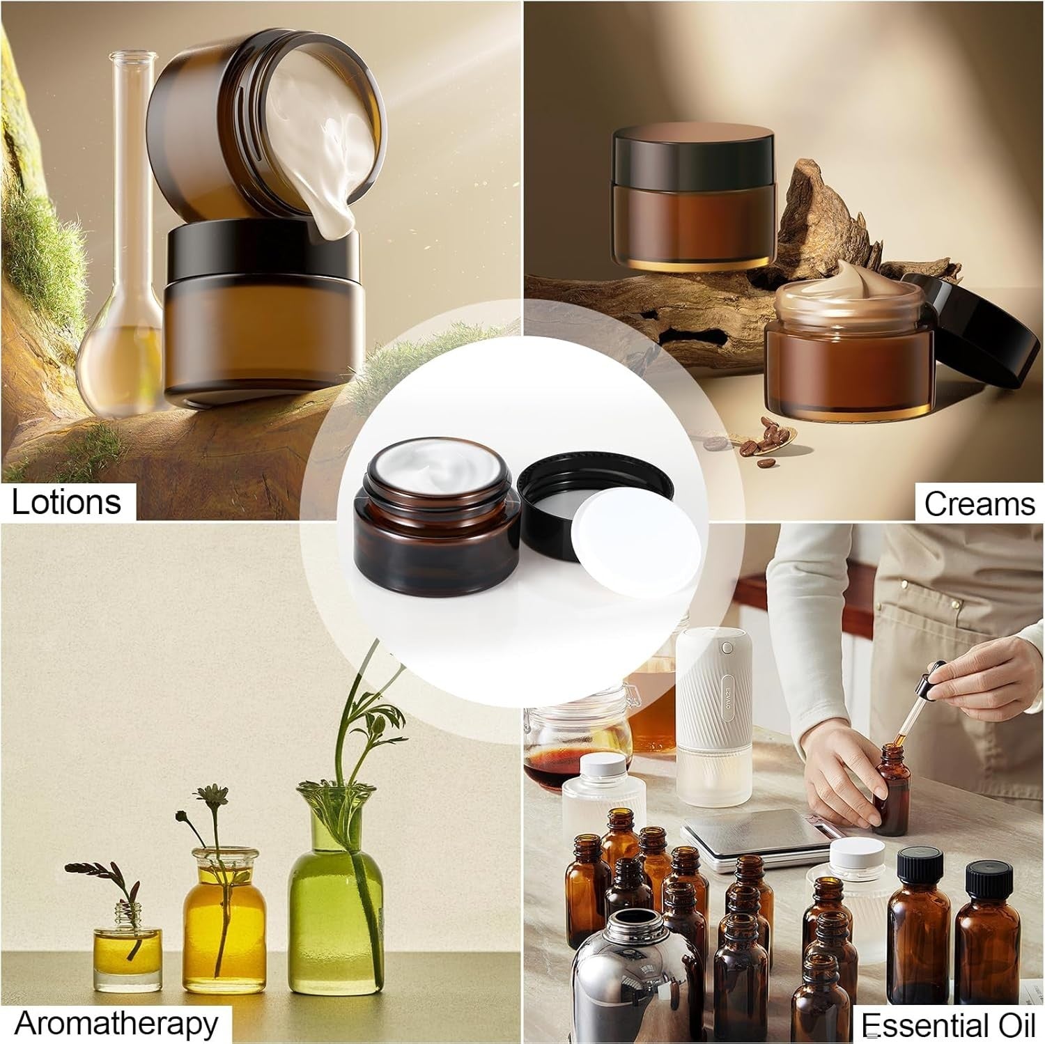 Collazoey 10 Stück Amber Glas Leerdose Tiegel Cremedose 20ml/30ml Braunen