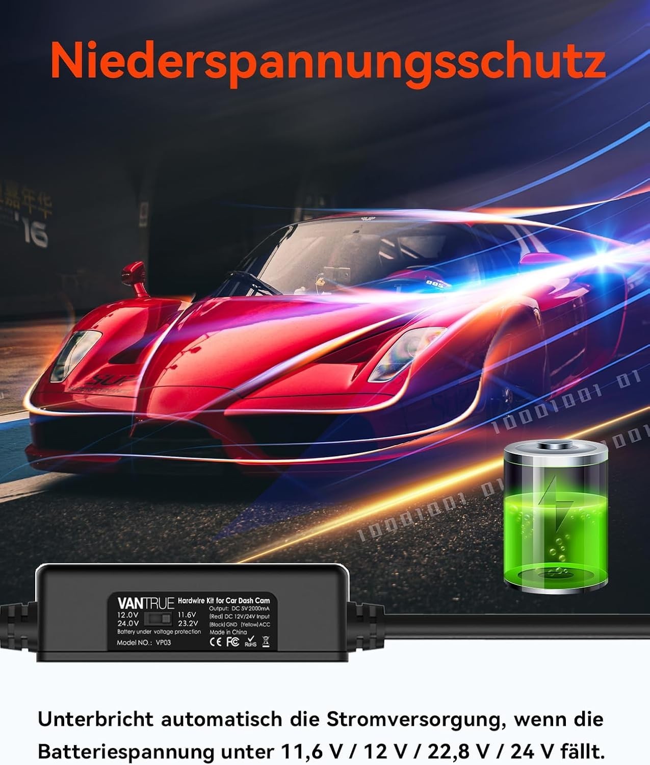 VANTRUE USB-C Hardwire Kit Mit 2 Stufen Und Acc Kabel Für N Serie/E Serie/S1Pro/