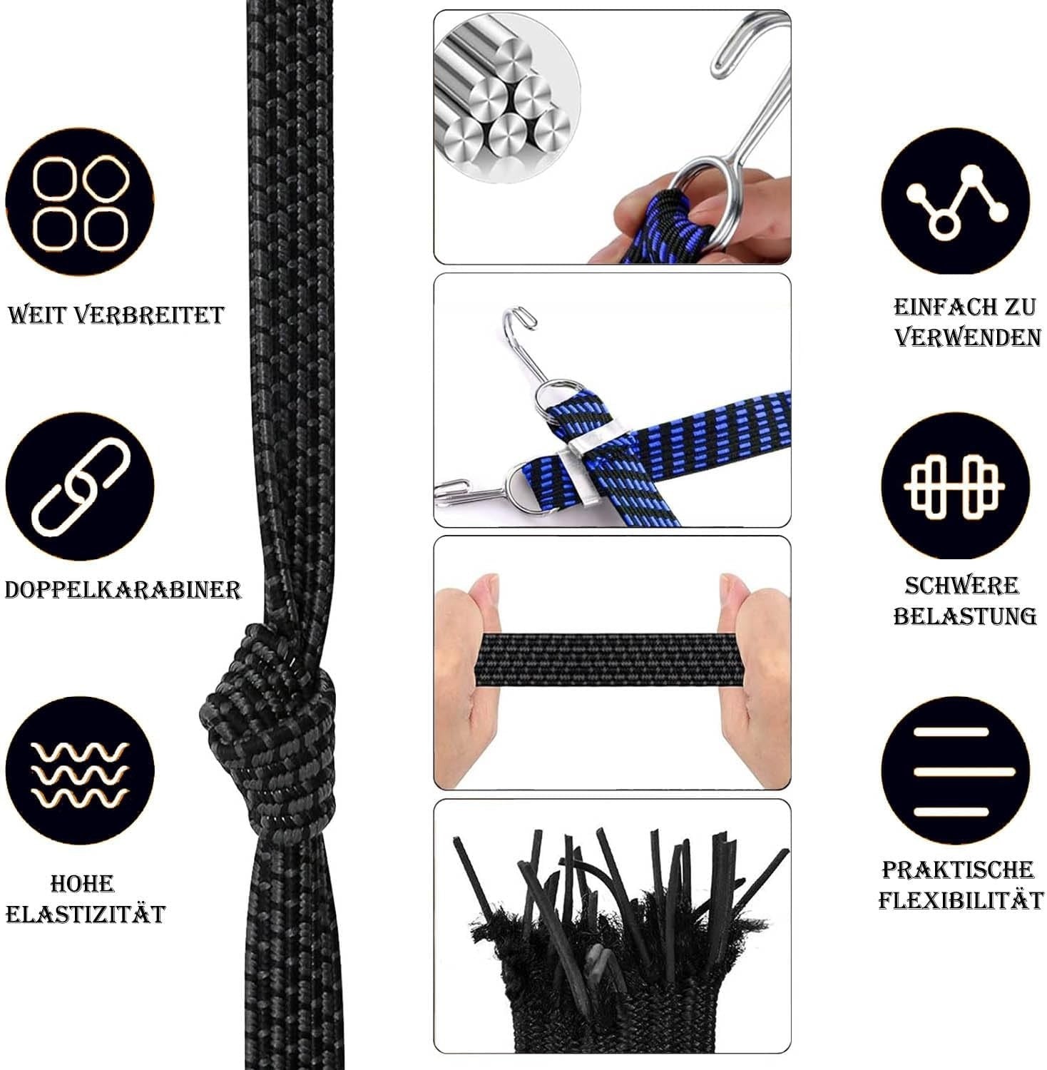 Verstellbar Spanngummi mit Haken, 4 Stück Spanngummi Verstellbar, 1M Gummi Expan