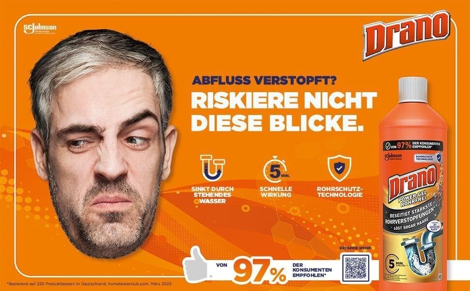 Drano Power Gel Rohrfrei Abflussreiniger Rohrreiniger Küche Bad 3er Pack 3 x 1 L