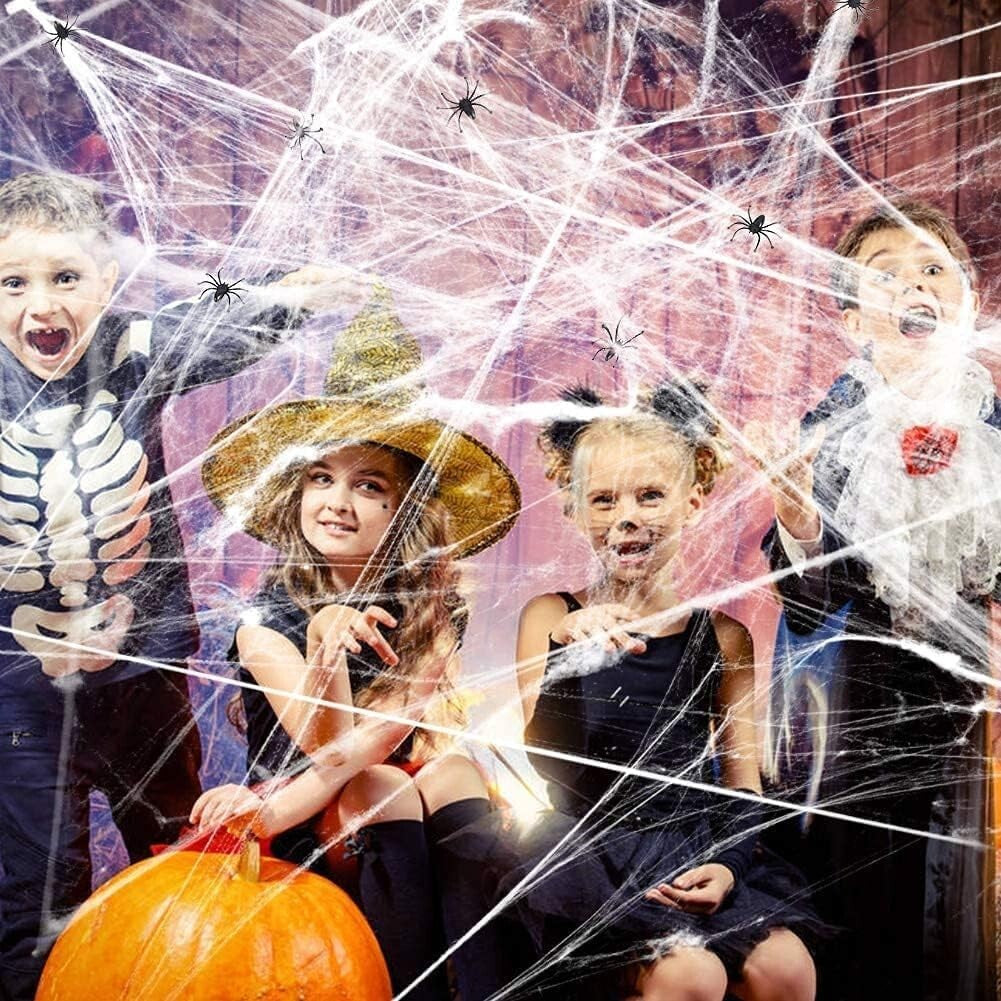 Halloween Deko Spinnennetzt 60g / ca. 25qm mit 30 Stück 4cm Horrorspinnen