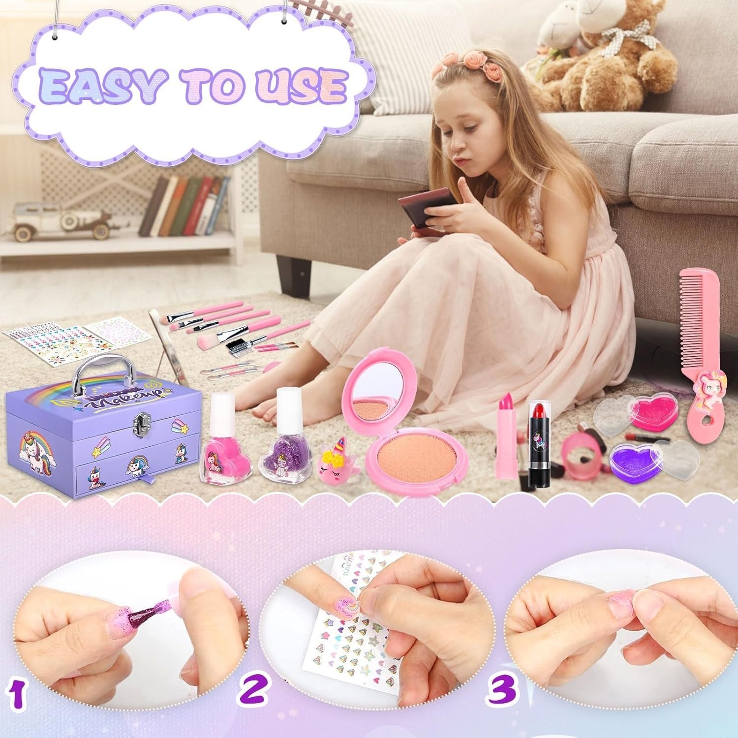 Kinderschminke Schminkkoffer Mädchen Schminke Kinder - 68pcs Waschbar Schminke K