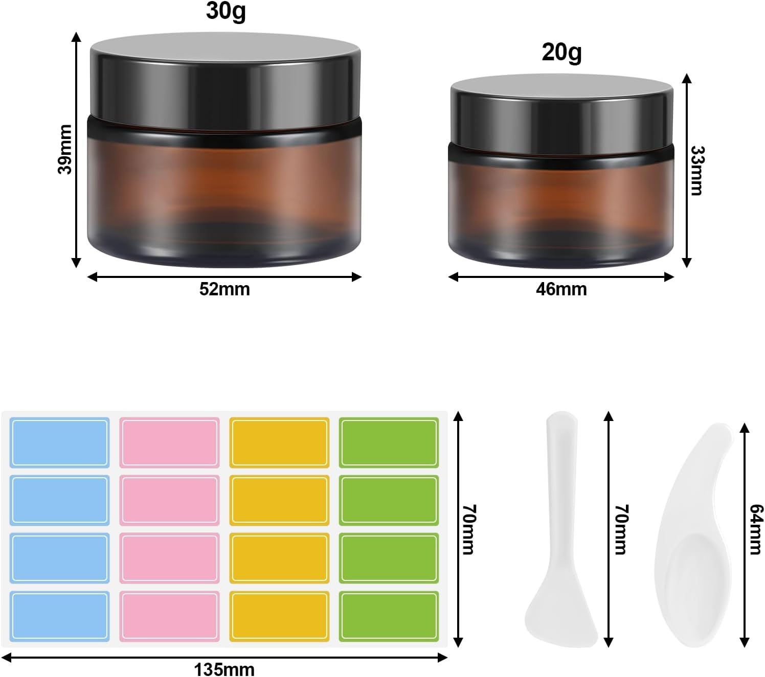 Collazoey 10 Stück Amber Glas Leerdose Tiegel Cremedose 20ml/30ml Braunen