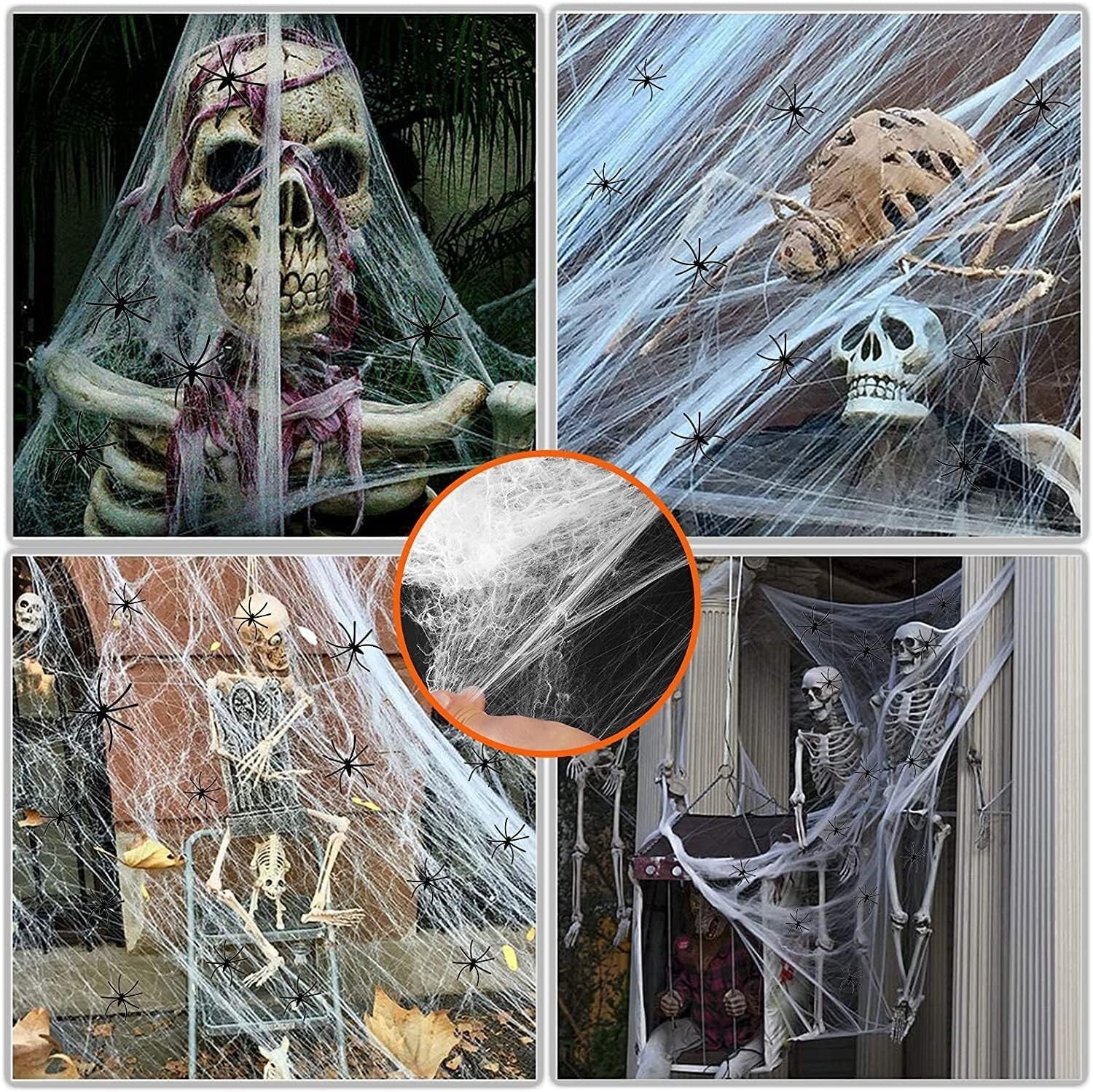 Halloween Deko Spinnennetzt 60g / ca. 25qm mit 30 Stück 4cm Horrorspinnen