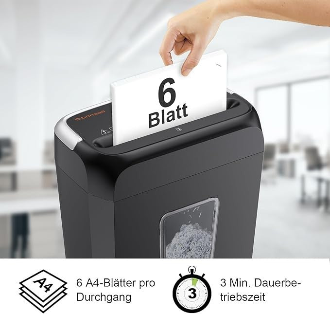 Schreddert 6 Blätter auf Einmal, Vernichtet Kreditkarten und Büroklammern, Papie
