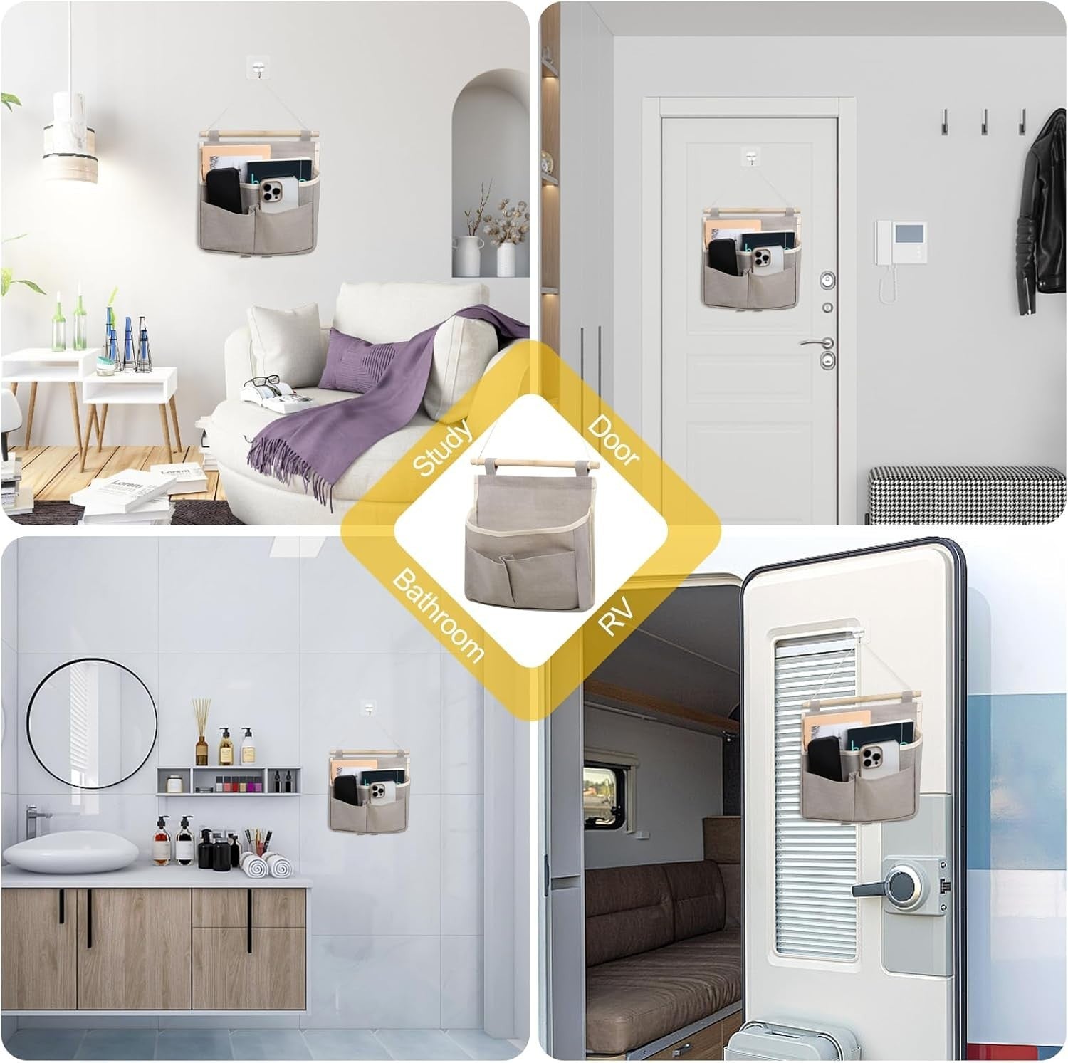 2 Stück Wand Organizer Hängend Farbe Grau Wandoberhängetaschen Mit Haken Und Neu