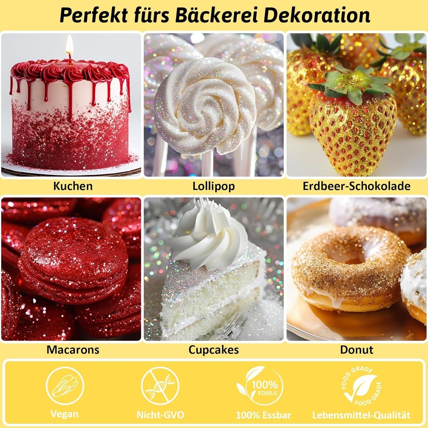 Essbares Glitzer Set - 3X4G Essbarer Glitzer Für Getränke Torten