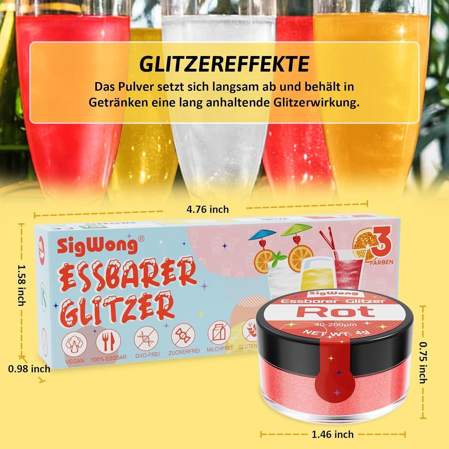 Essbares Glitzer Set - 3X4G Essbarer Glitzer Für Getränke Torten