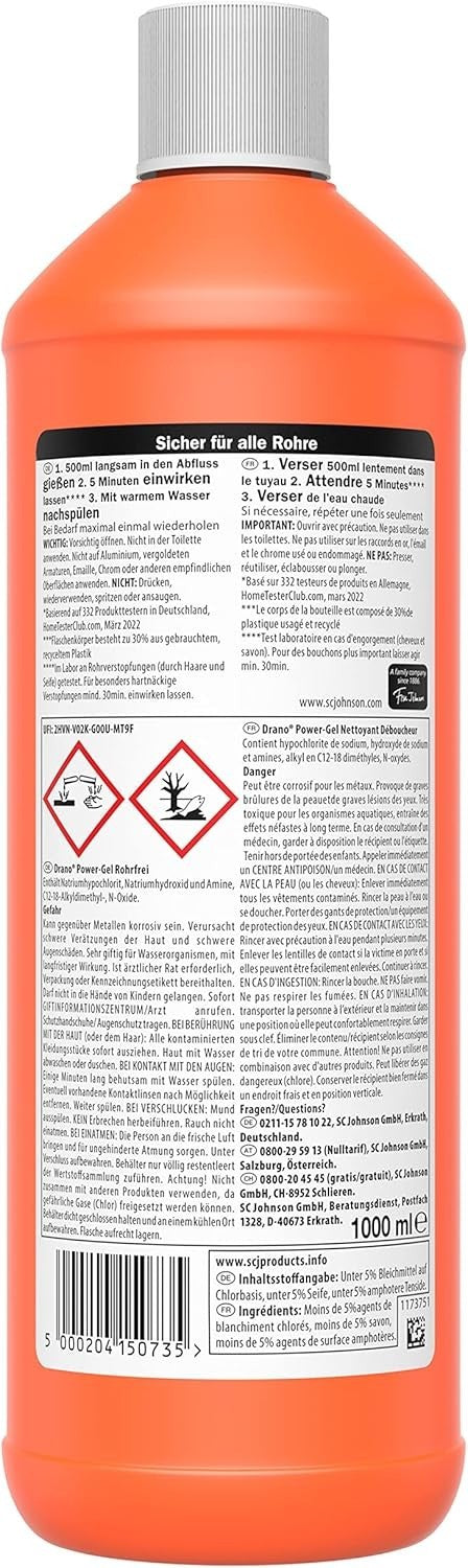 Drano Power Gel Rohrfrei Abflussreiniger Rohrreiniger Küche Bad 3er Pack 3 x 1 L