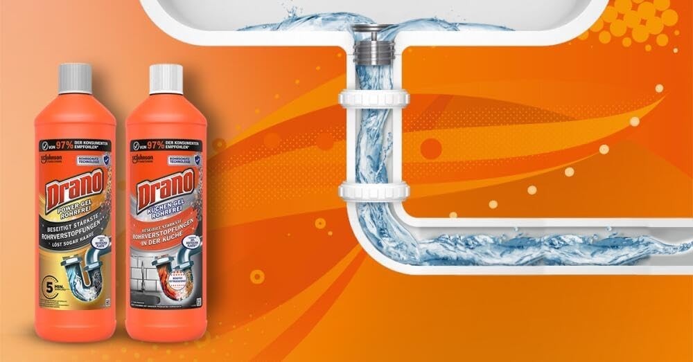 Drano Power Gel Rohrfrei Abflussreiniger Rohrreiniger Küche Bad 3er Pack 3 x 1 L