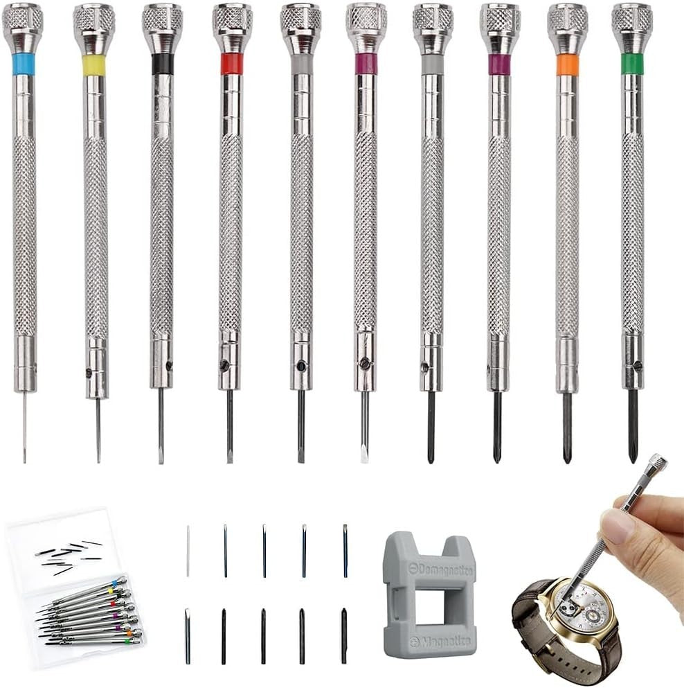10 Stück Uhrmacher Schraubendreher Set Mit Entmagnetisierer,0.6Mm-2.0Mm Präzisio - PRIMASHOP
