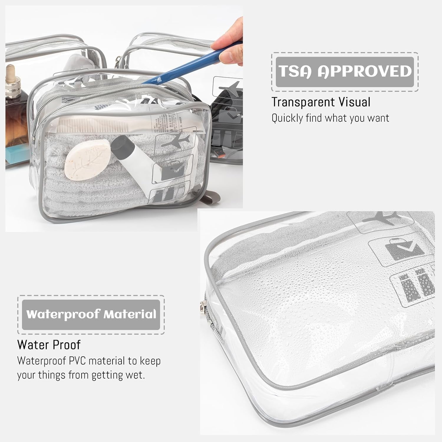 3 Stück Kosmetiktasche Transparent, 1 Liter Beutel Flugzeug Handgepäck, Kulturbe