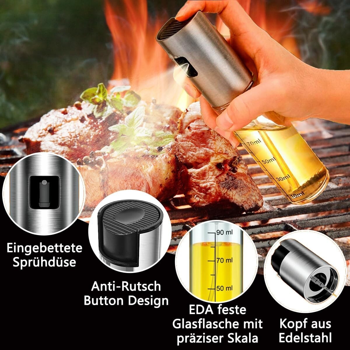 〖Verstärkte〗Ölsprüher Zum Kochen, Öl Sprühflasche, Ölspray Zum Kochen, Olivenöls