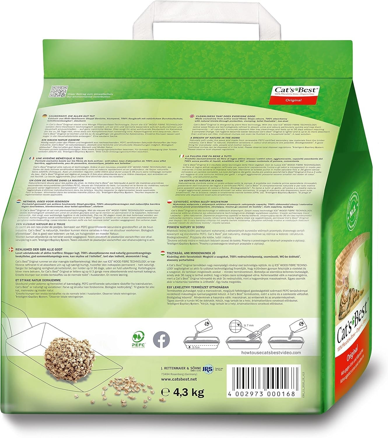 Cat's Best Original 10L – Pflanzliche Klumpstreu mit starker Geruchsbindung
