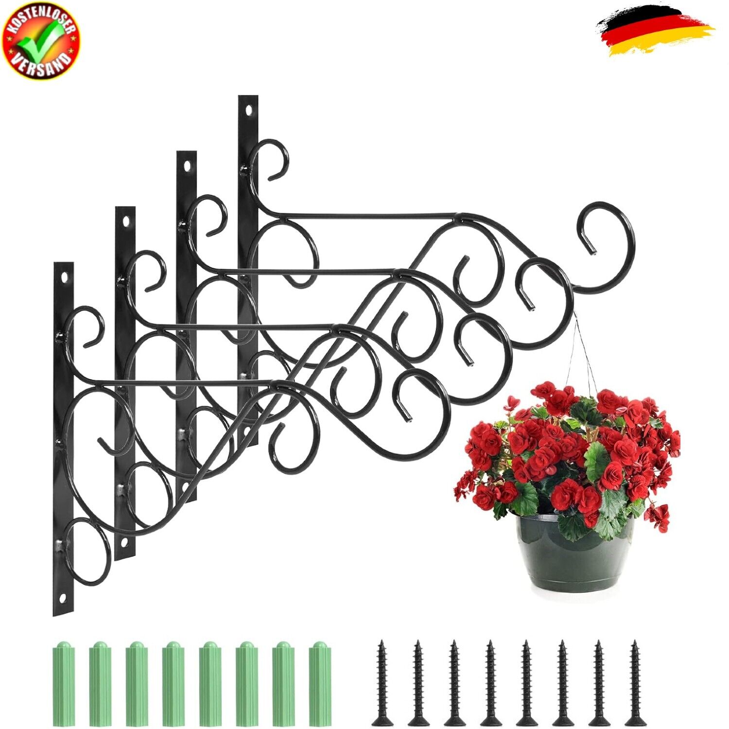 4 Stück Blumenampelhalter Wandhalterung Eisen Wandhalter Haken Mit 8 Schrauben E