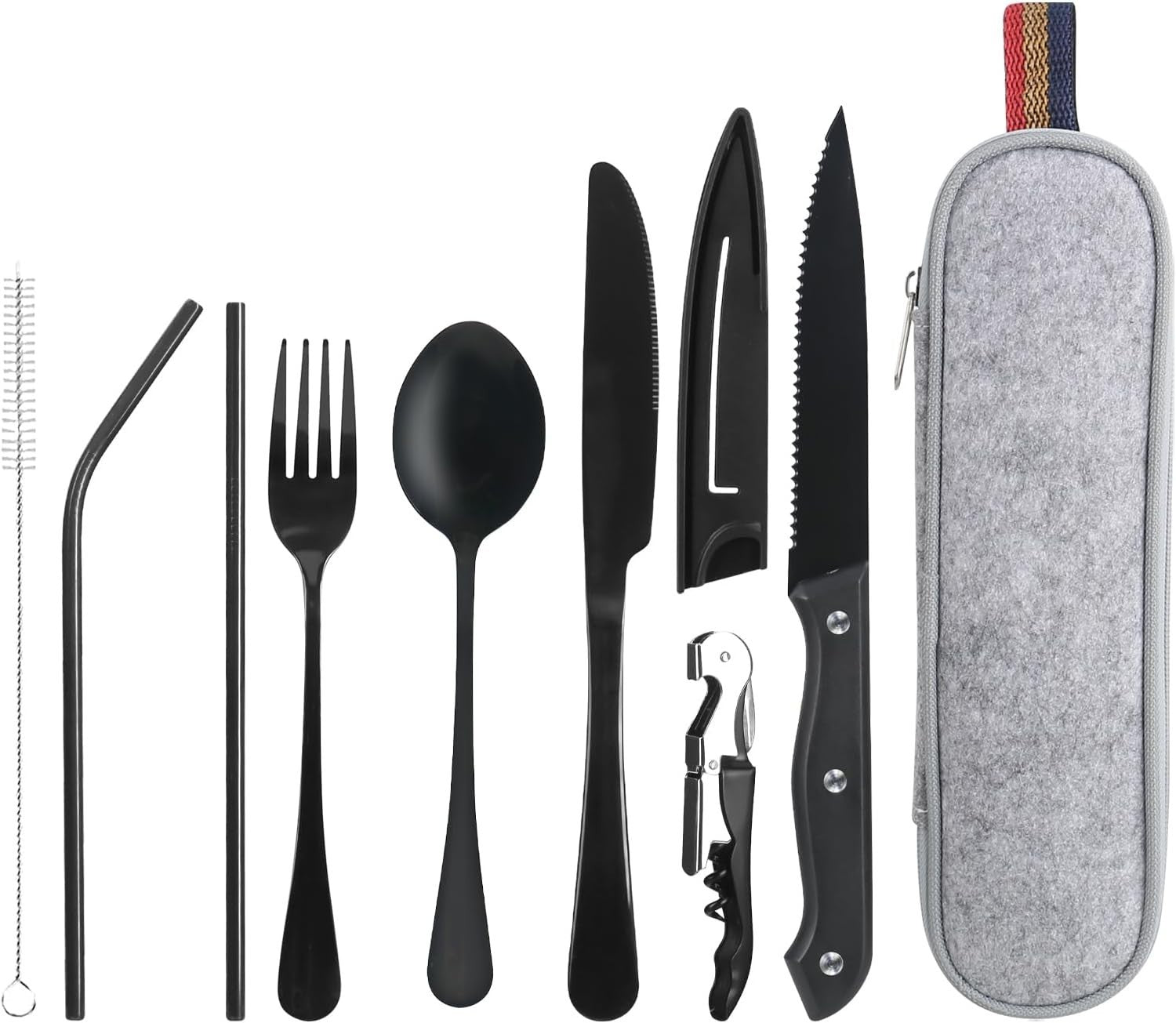 Reisebesteck Camping Besteck to Go, 9-Teilig Edelstahl Besteck Mit Bestecktasche