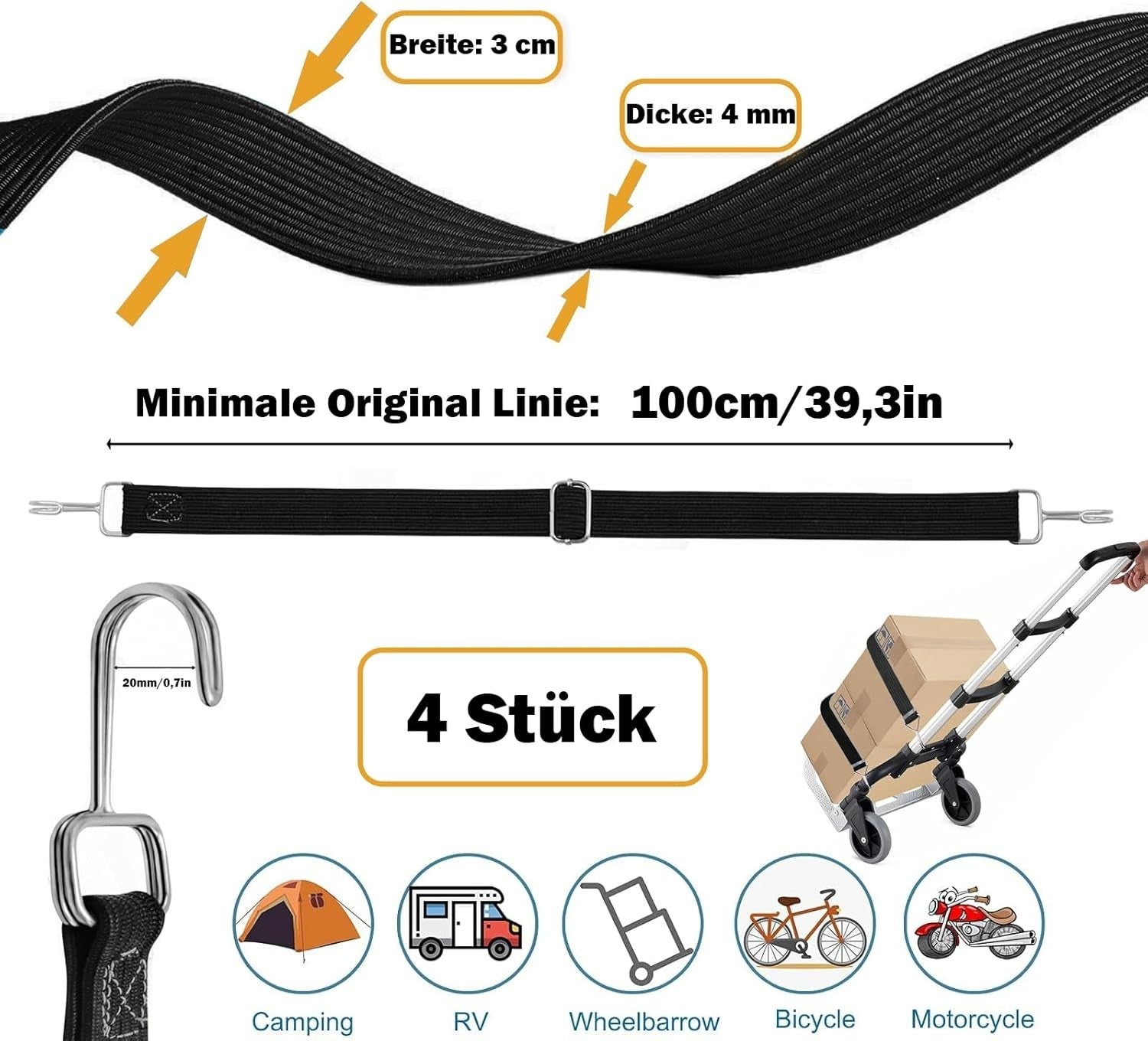 Verstellbar Spanngummi mit Haken, 4 Stück Spanngummi Verstellbar, 1M Gummi Expan