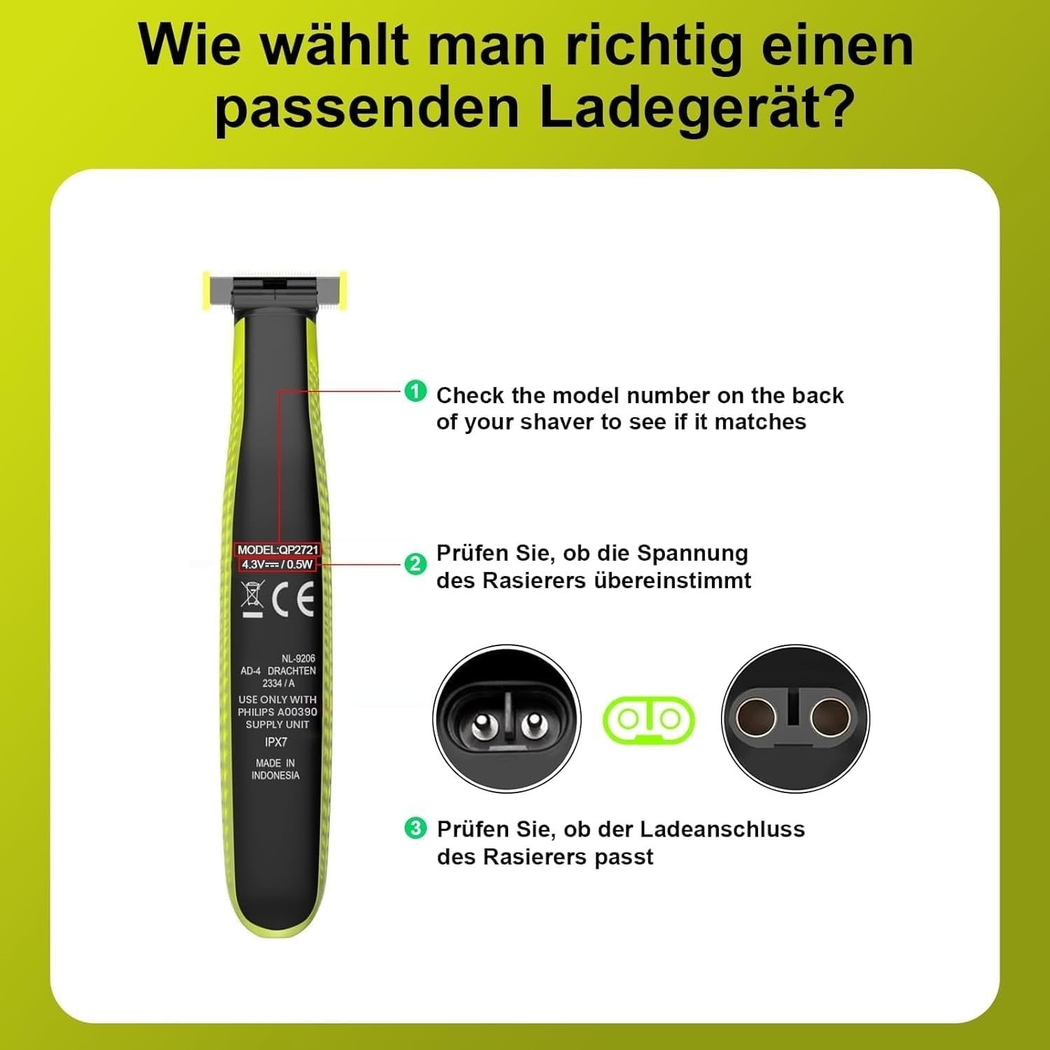 Ladekabel Rasierer Philips One Blade Beard Trimmer Netzteil Shaver Charger Kabel
