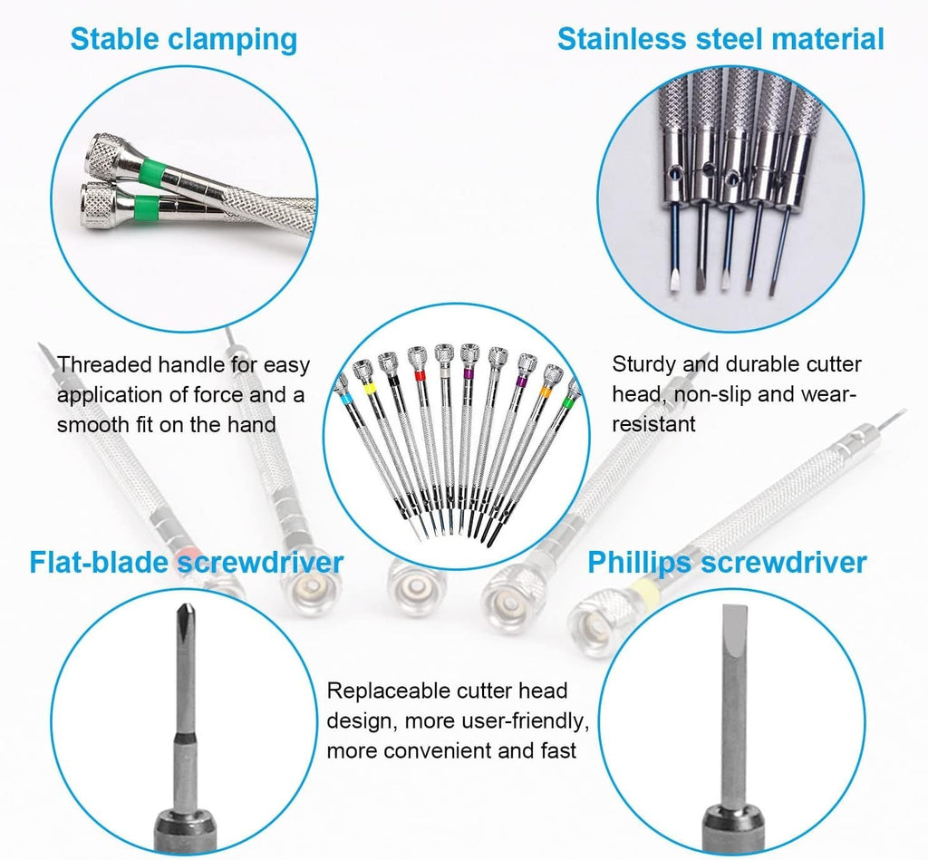 10 Stück Uhrmacher Schraubendreher Set Mit Entmagnetisierer,0.6Mm-2.0Mm Präzisio - PRIMASHOP
