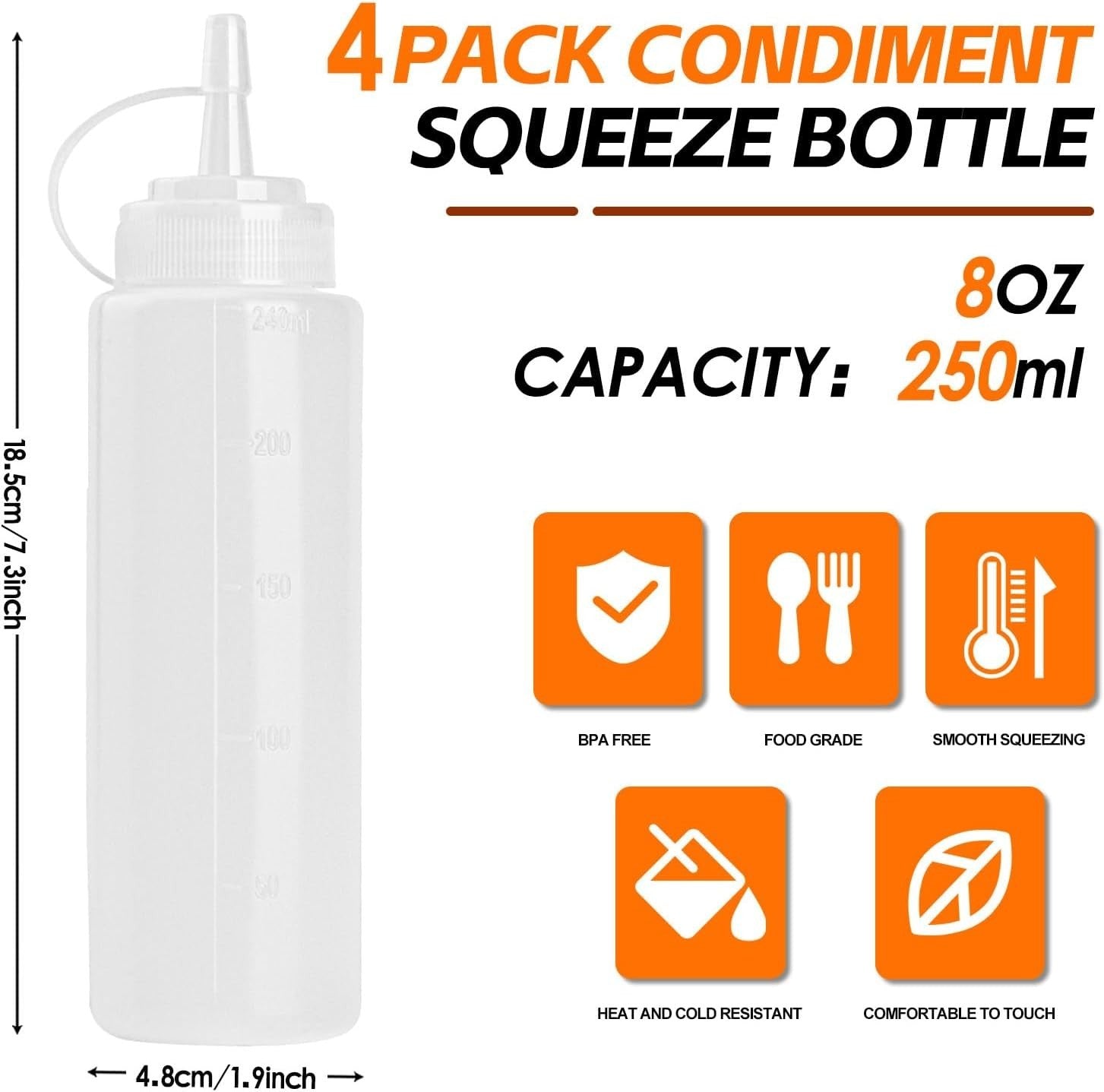 4 Pcs 8 Oz Gewürz Squeeze Flaschen Für Sauce, Kunststoff Quetschflasche, 250Ml D