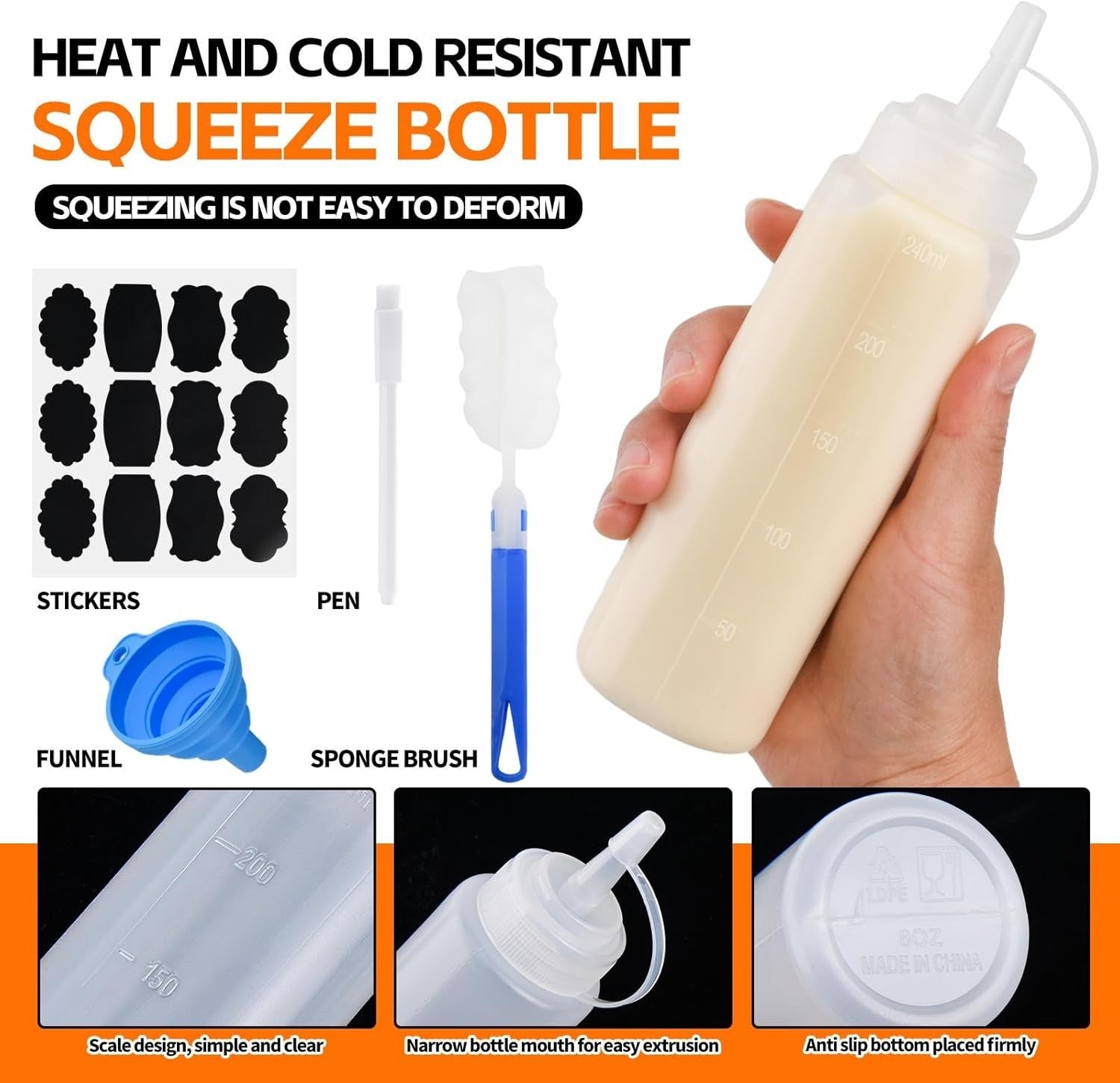 4 Pcs 8 Oz Gewürz Squeeze Flaschen Für Sauce, Kunststoff Quetschflasche, 250Ml D