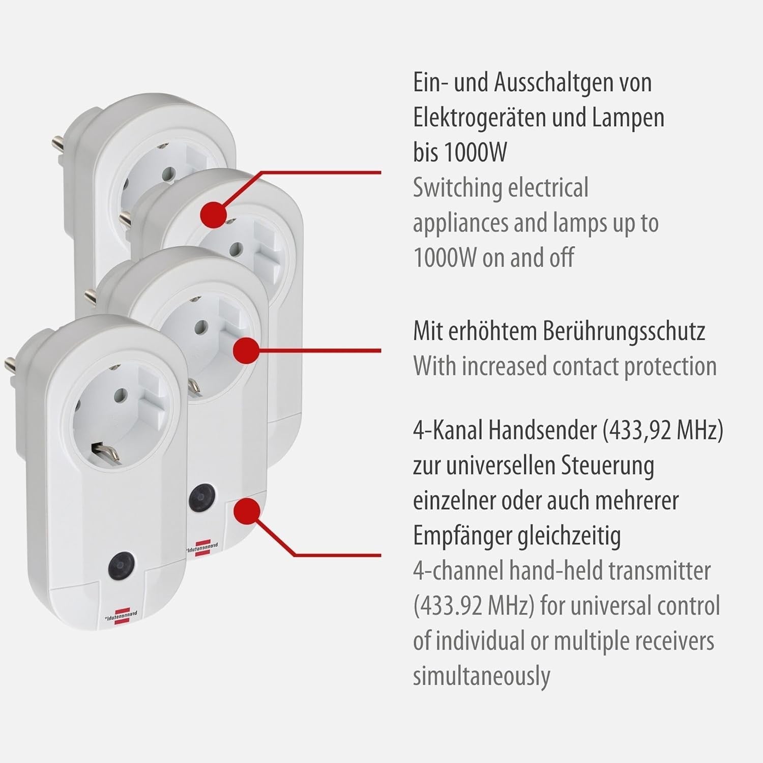 Funkschalt-Set RC CE1 4001, 4er Funksteckdosen Set (Innenbereich, mit Handsende