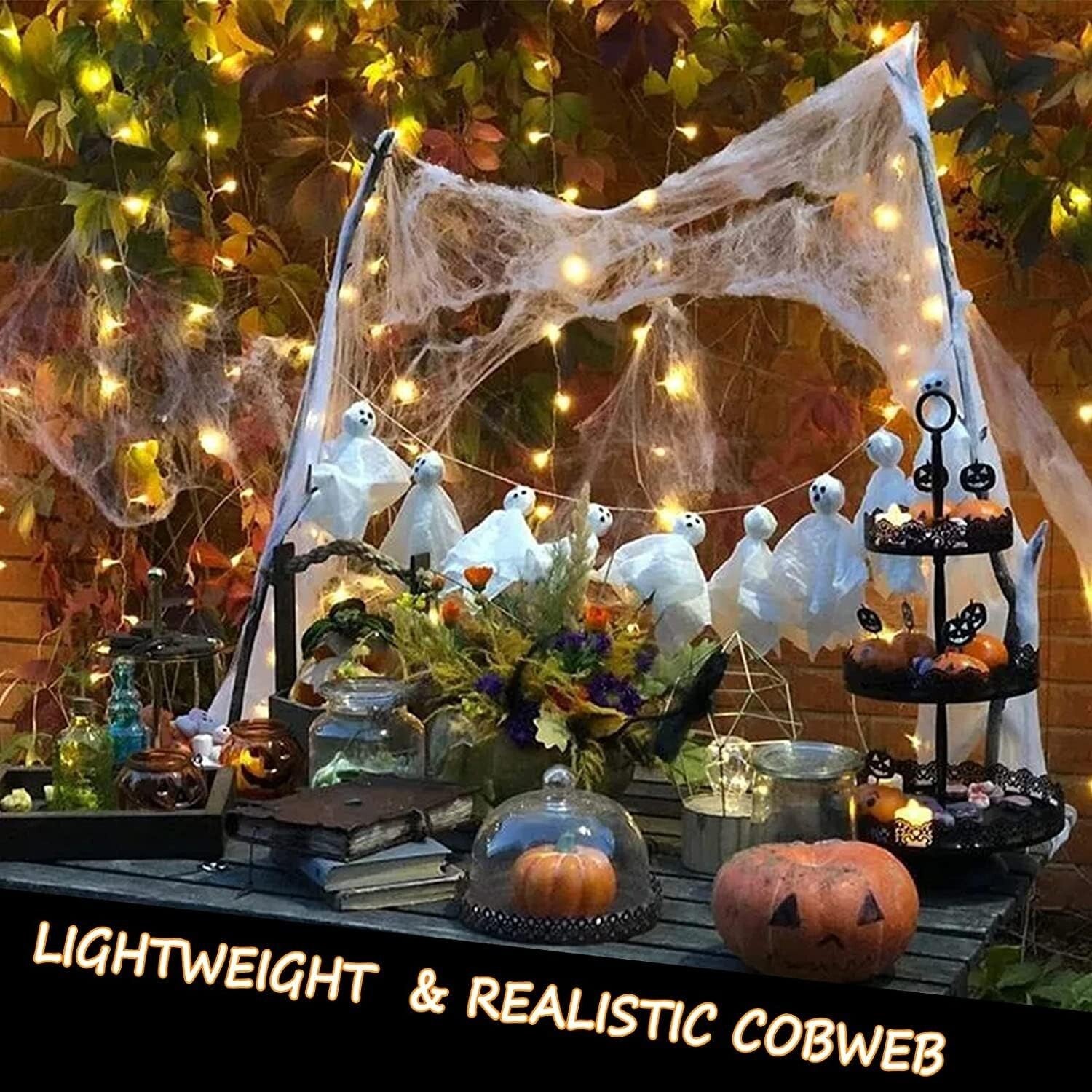 Halloween Deko Spinnennetzt 60g / ca. 25qm mit 30 Stück 4cm Horrorspinnen