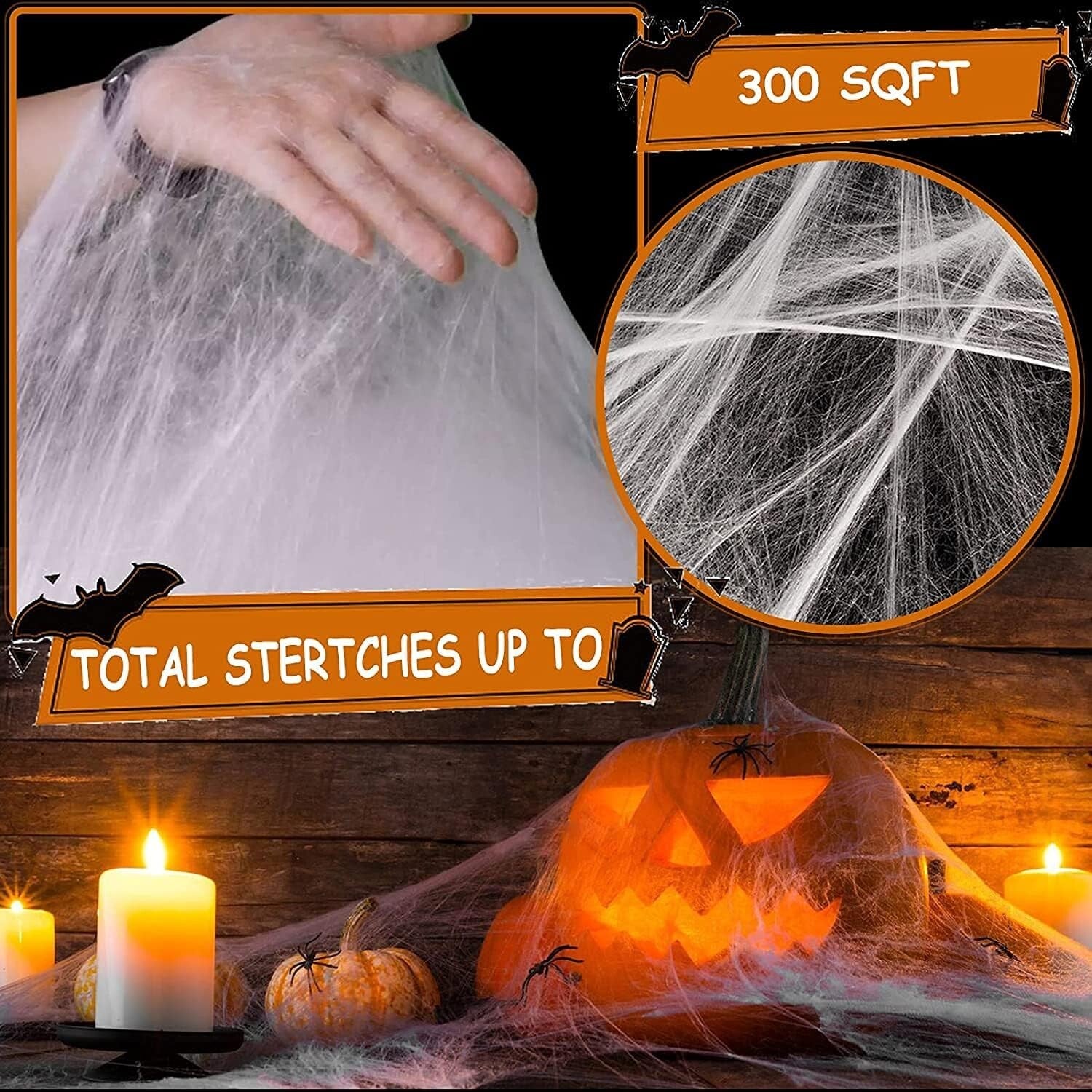 Halloween Deko Spinnennetzt 60g / ca. 25qm mit 30 Stück 4cm Horrorspinnen