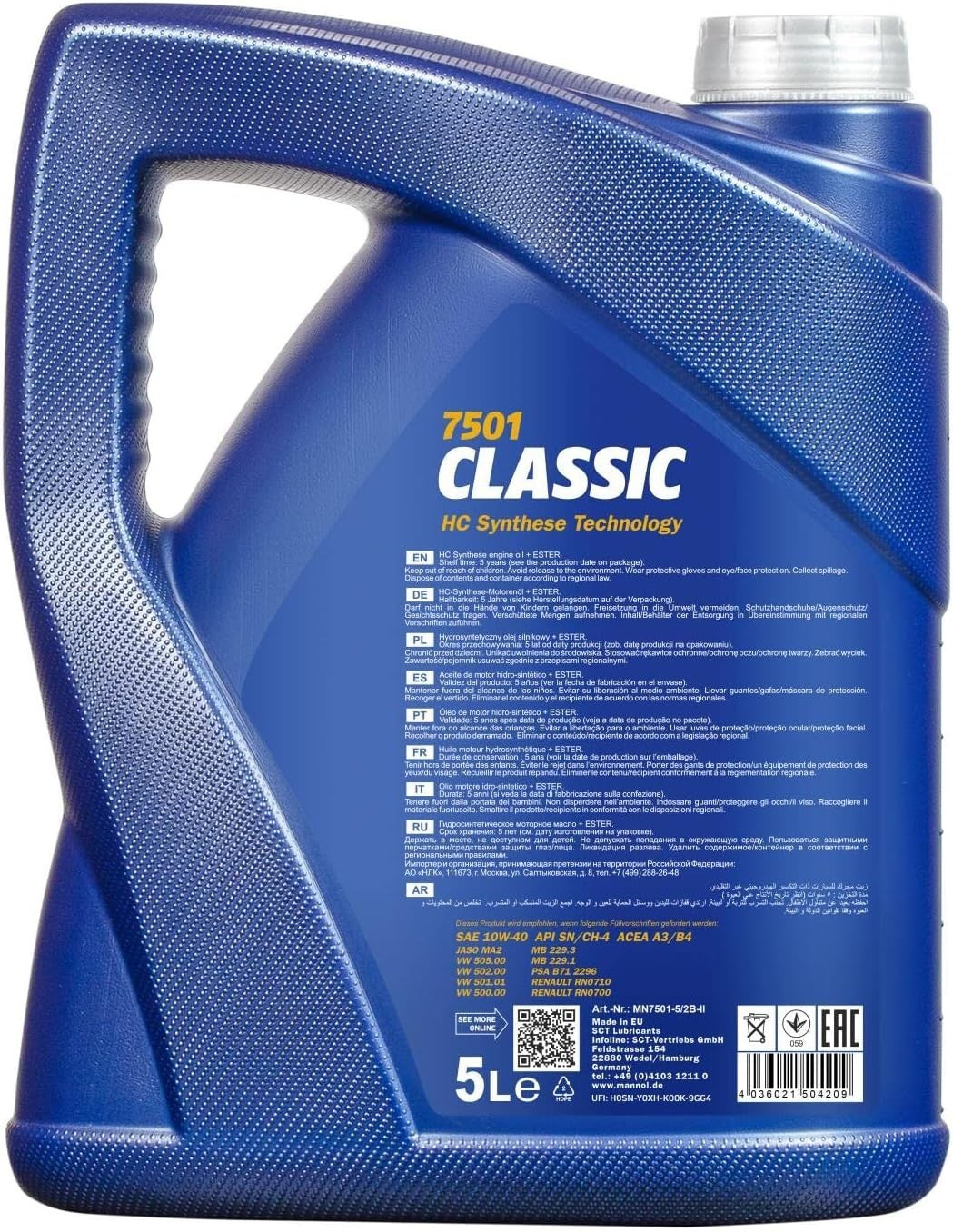 Mannol 7501 Classic 10W-40 API SN/SM/CF ACEA A3/B4  5 liters